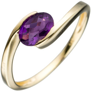 Ring 333 Gelbgold mit Amethyst lila-violett Twist