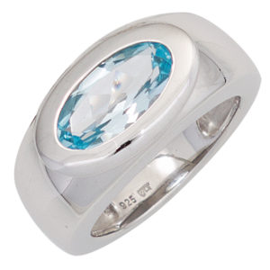 Ring 925 Silber rhodiniert mit Blautopas oval