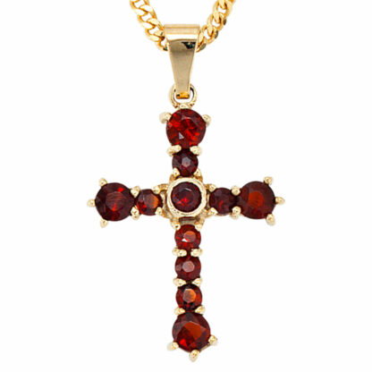 Anhänger "Kreuz" 333 Gelbgold mit Granat