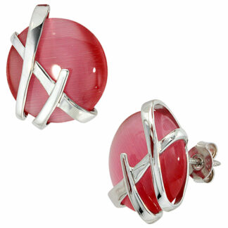 Ohrstecker 925 Silber mit Katzenauge pink
