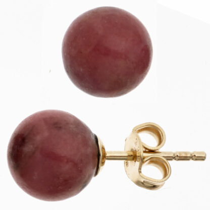 Ohrstecker 333 Gelbgold mit Rhodonit
