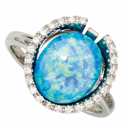 Ring 925 Silber mit Opal (synth.) und Zirkonia weiß