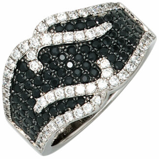 Ring 925 Silber mit Zirkonia schwarz weiß