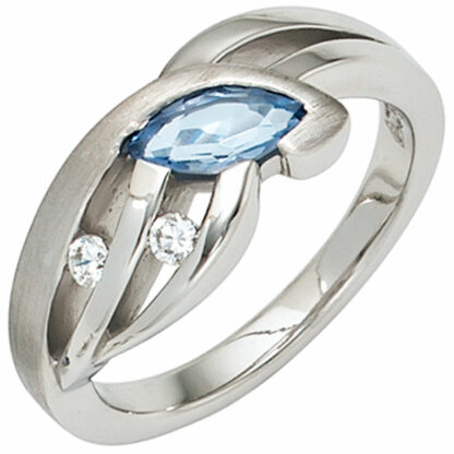 Ring 925 Silber mit Zirkonia weiß und blau Marquise