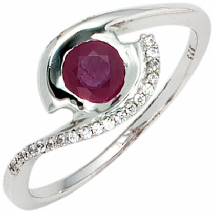 Ring 333 Weißgold mit Rubin und Zirkonia weiß