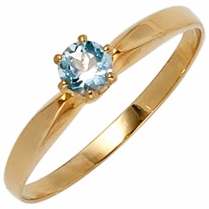 Solitär Ring 585 Gelbgold mit Aquamarin