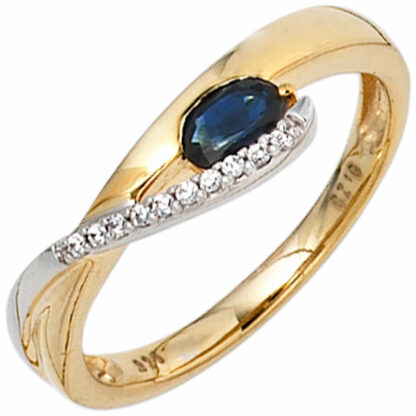 Ring 333 Gelb- und Weißgold mit Blue Saphir und Zirkonia
