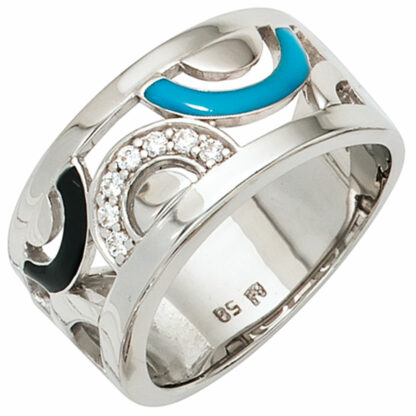 Ring 925 Silber mit Zirkonia und Lackeinlage