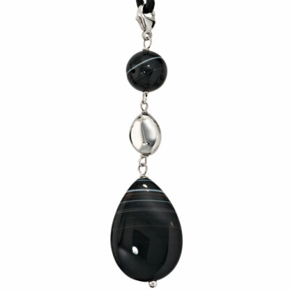Collier Leder mit Streifenachat und 925 Silber
 – Bild 2