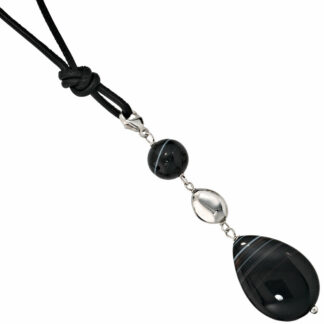 Collier Leder mit Streifenachat und 925 Silber
