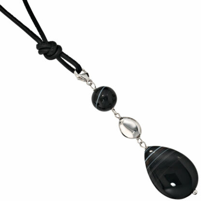 Collier Leder mit Streifenachat und 925 Silber
