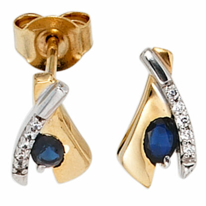 Ohrstecker 333 Gelbgold mit Blue Saphiren und Zirkonia
