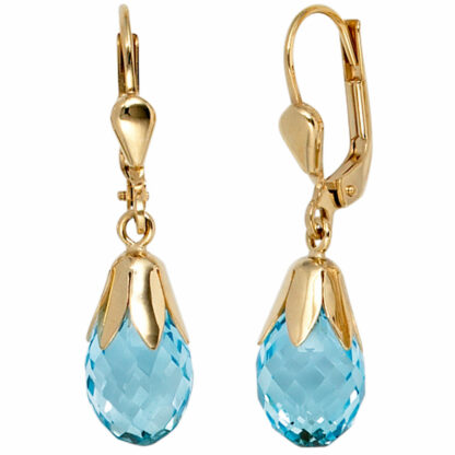 Boutons "Blütenkelch" 333 Gelbgold mit Blautopasen