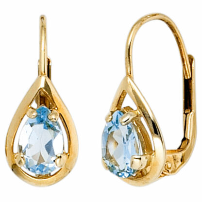 Boutons 333 Gelbgold mit Blautopasen Tropfenform
