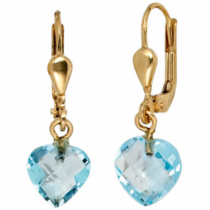 Boutons "Herz" 585 Gelbgold mit Blautopasen