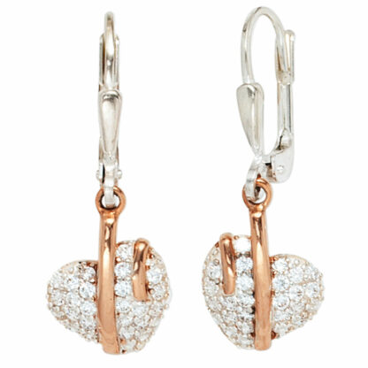 Boutons "Herz" 925 Silber rotvergoldet mit Zirkonia