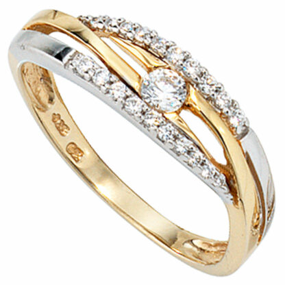 Ring 333 Gelb-/Weißgold mit weißen Zirkonia
