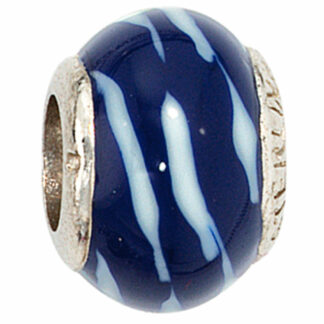 Bead 925 Silber blau/weiß Wellenmuster