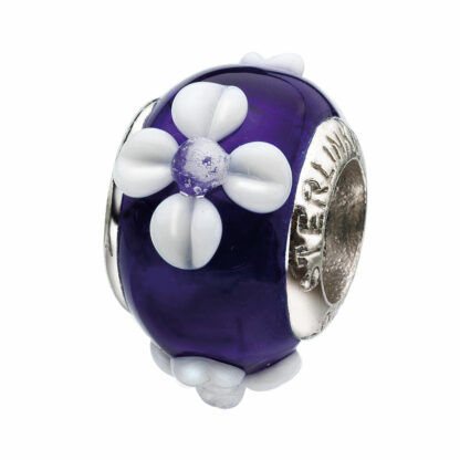 Bead 925 Silber blau mit weißen Blumen