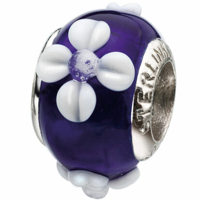 Bead 925 Silber blau mit weißen Blumen – Bild 3