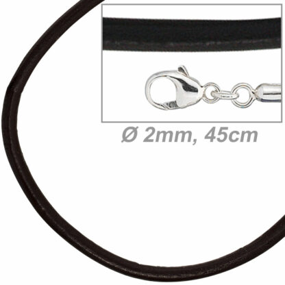Lederband schwarz 2 mm 45 cm Silber