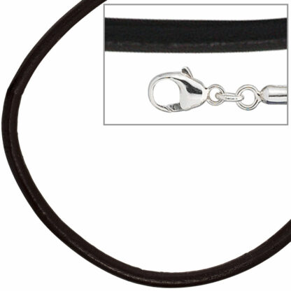 Lederband schwarz 2 mm 45 cm Silber – Bild 3