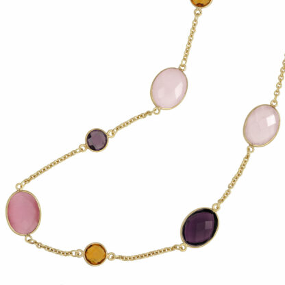 Collier mit Edelsteinen Natur Silber vergoldet