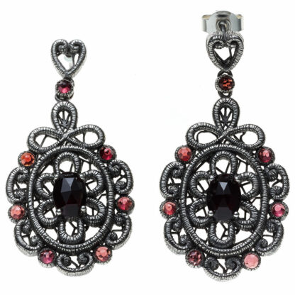 Ohrhänger 925 Silber antik mit Granat rot