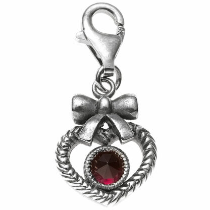 Einhänger "Herz mit Schleife" 925 Silber und Granat rot