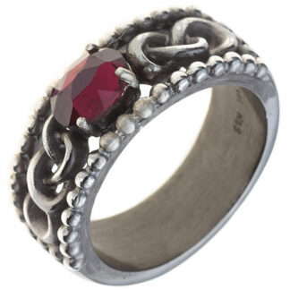 Ring 925 Silber mit Granat antik Dekor