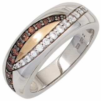 Ring 925 Silber/teilrotvergoldet mit Zirkonia weiß/champagner