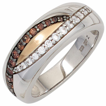 Ring 925 Silber/teilrotvergoldet mit Zirkonia weiß/champagner