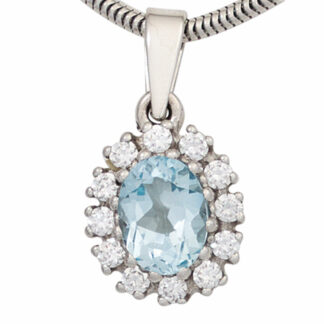 Anhänger 925 Silber mit Blautopas oval und Zirkonia weiß
