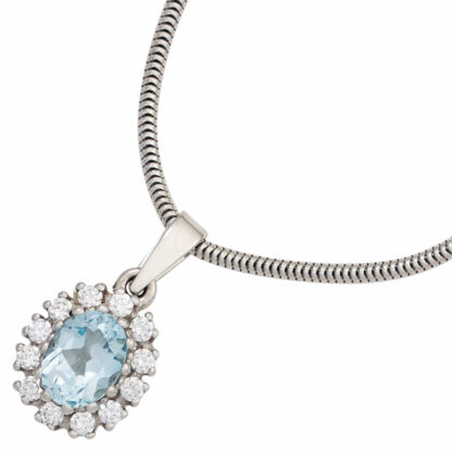 Anhänger 925 Silber mit Blautopas oval und Zirkonia weiß – Bild 2