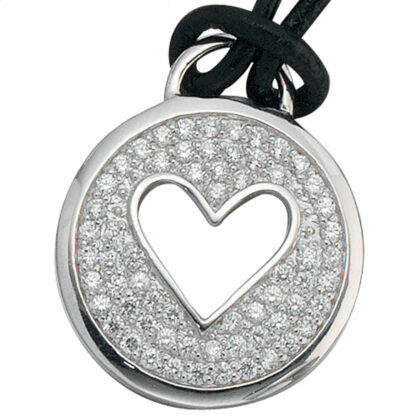 Collier 925 Silber "Herz" mit Leder und Zirkonia