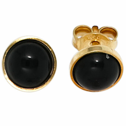 Ohrstecker 333 Gelbgold mit Onyx schwarz