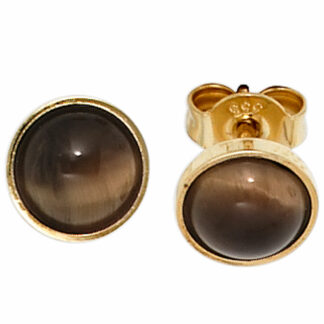 Ohrstecker 333 Gelbgold mit Tigerauge