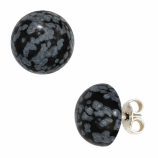 Ohrstecker 925 Silber mit Schneeflocken-Obsidian
