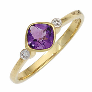 Ring 333 Gelbgold mit Amethyst und Diamanten 0,02 ct.