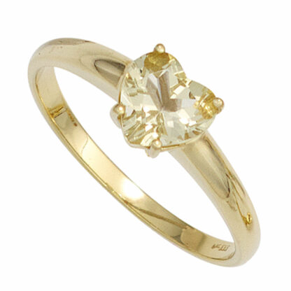 Ring herzförmig 333 Gelbgold mit Lemonquarz
