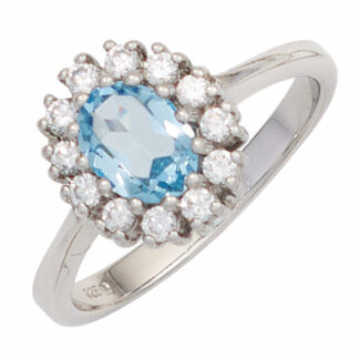 Ring 925 Silber mit Blautopas und Zirkonia weiß oval