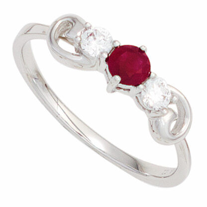 Ring "Wave" 333 Weißgold mit Rubin und Zirkonia weiß