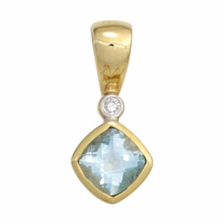 Anhänger 333 Gelbgold mit Blautopas und Diamant