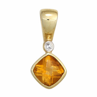 Anhänger 333 Gelbgold mit Citrin und Diamant