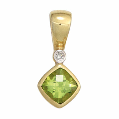 Anhänger 333 Gelbgold mit Peridot und Diamant