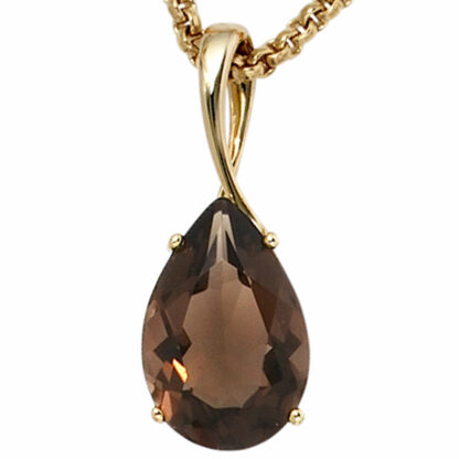 Anhänger 333 Gelbgold mit Rauchquarz Tropfen