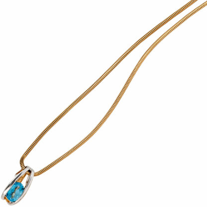 Anhänger 585 Gelbgold/teilrhodiniert mit Blautopas – Bild 2