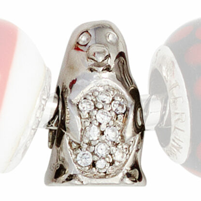 Bead "Pinguin" 925 Silber mit Zirkonia weiß