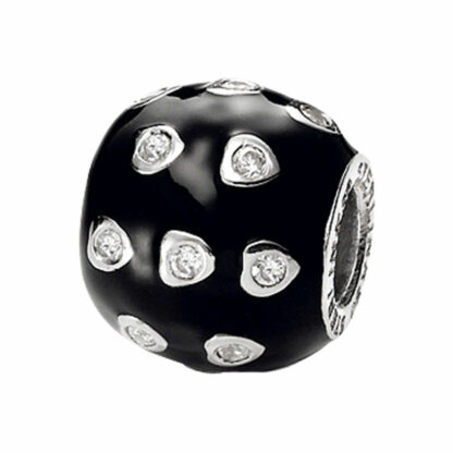Bead schwarz 925 Silber mit Zirkonia weiß