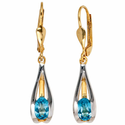 Boutons 585 Gelbgold/teilrhodiniert mit Blautopas